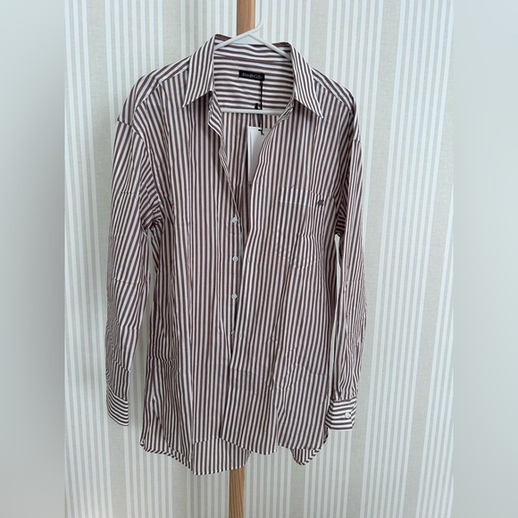 Active After Coffee Brown Stripe Button Down Men’s Shirt Size Small NWT - Picture 3 of 9